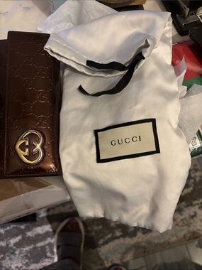 Gucci Metallic Brown GG Embossed Continental Wallet with Heart Logo/ dust bag